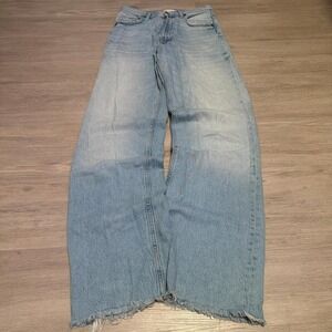 2000s Y2K Blue Baggy Wide Leg Stacked Lightwash Jeans 27x32